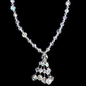 💕 Vintage Faceted Austrian AB Glass Crystal Tassel Sautoir Pendant Necklace